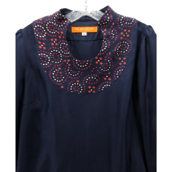 CK Bradley Top 6 Silk Blouse Round Neck Side Zip Career Colorful - Picture 2 of 11